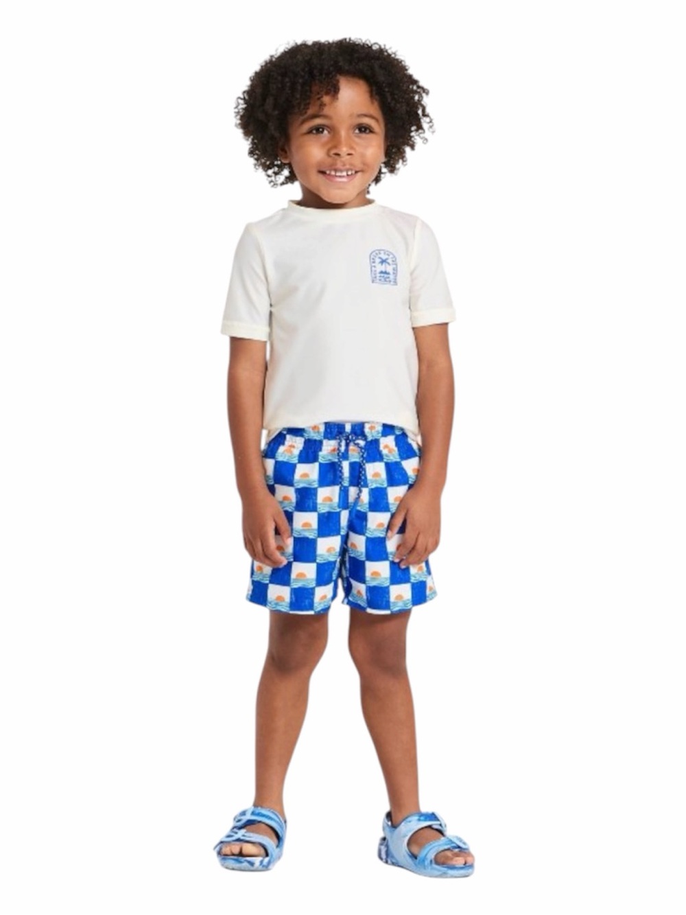 Cat & Jack Rash Guard & Blue Check Swim Shorts Set